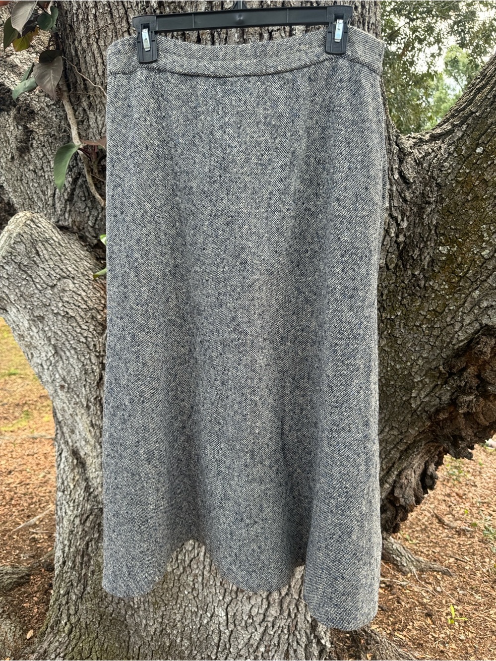 Vtg.80s Orvis High Waist Tweed Wool Button Front Skirt in Blue + Gray.Size 12 - Picture 3 of 5
